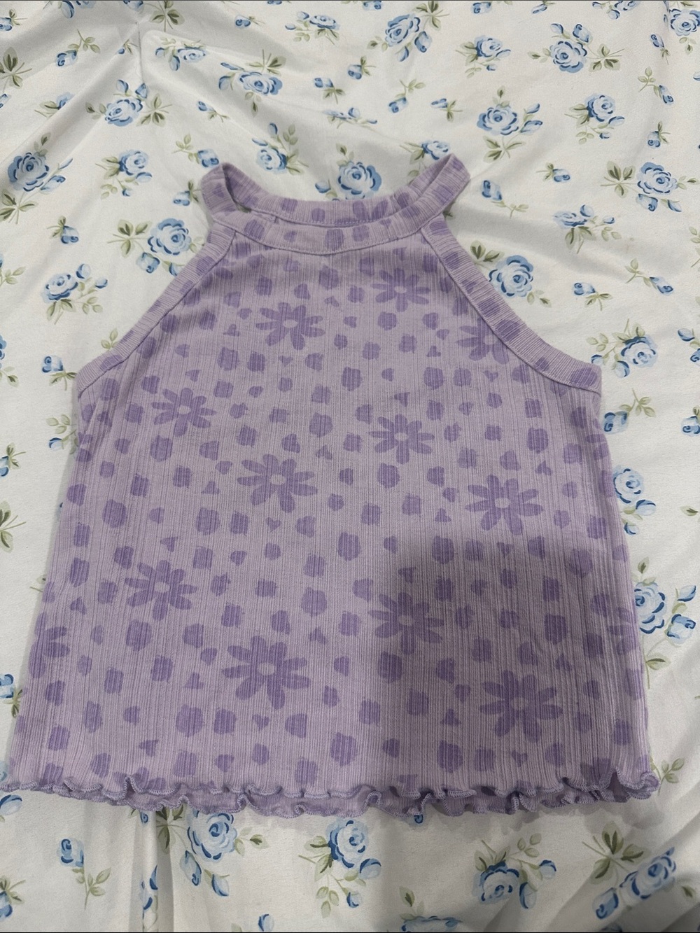 Lavender Floral Ribbed Halter Crop Top